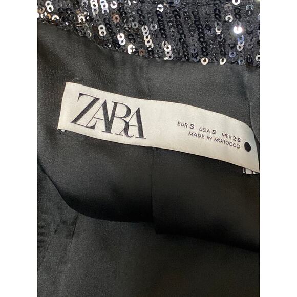Zara Women's Black Sequin Long Sleeve Sparkly Shimmer Blazer Coat Jacket Size S - Picture 5 of 6